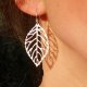 Women earrings, leaf, retro, steel, silver daily