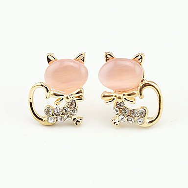 Female zircon earrings, cubic zirconia, platinum-plated animal, cute, pink