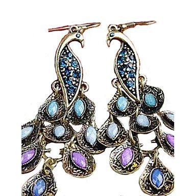 Women synthetic diamond earrings, zircon, diamond peacock, retro, ethnic style blue special occasions anniversary