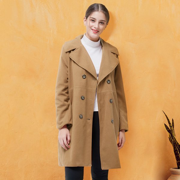 Women's double-breasted woolen coat long sleeve coat