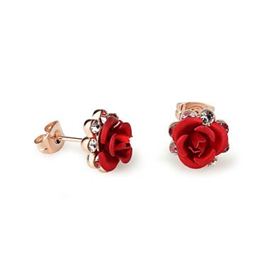 Women Crystal earrings, zircon rose, red