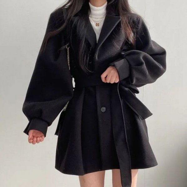 Loose Wind Coat Women's Woolen Coat With Suit Collar Mid-length And Small Woolen Coat