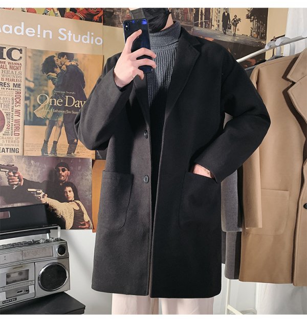 Mid-length Coat Men's Slim Handsome Woolen Coat