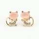 Female zircon earrings, cubic zirconia, platinum-plated animal, cute, pink