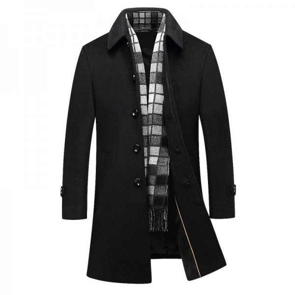 New Men's Long Coat Lapel Woolen Coat Business Wool