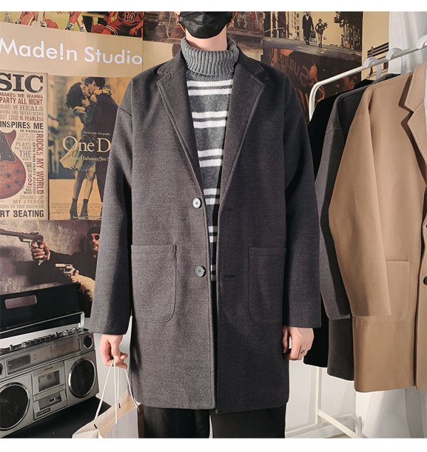 Mid-length Coat Men's Slim Handsome Woolen Coat